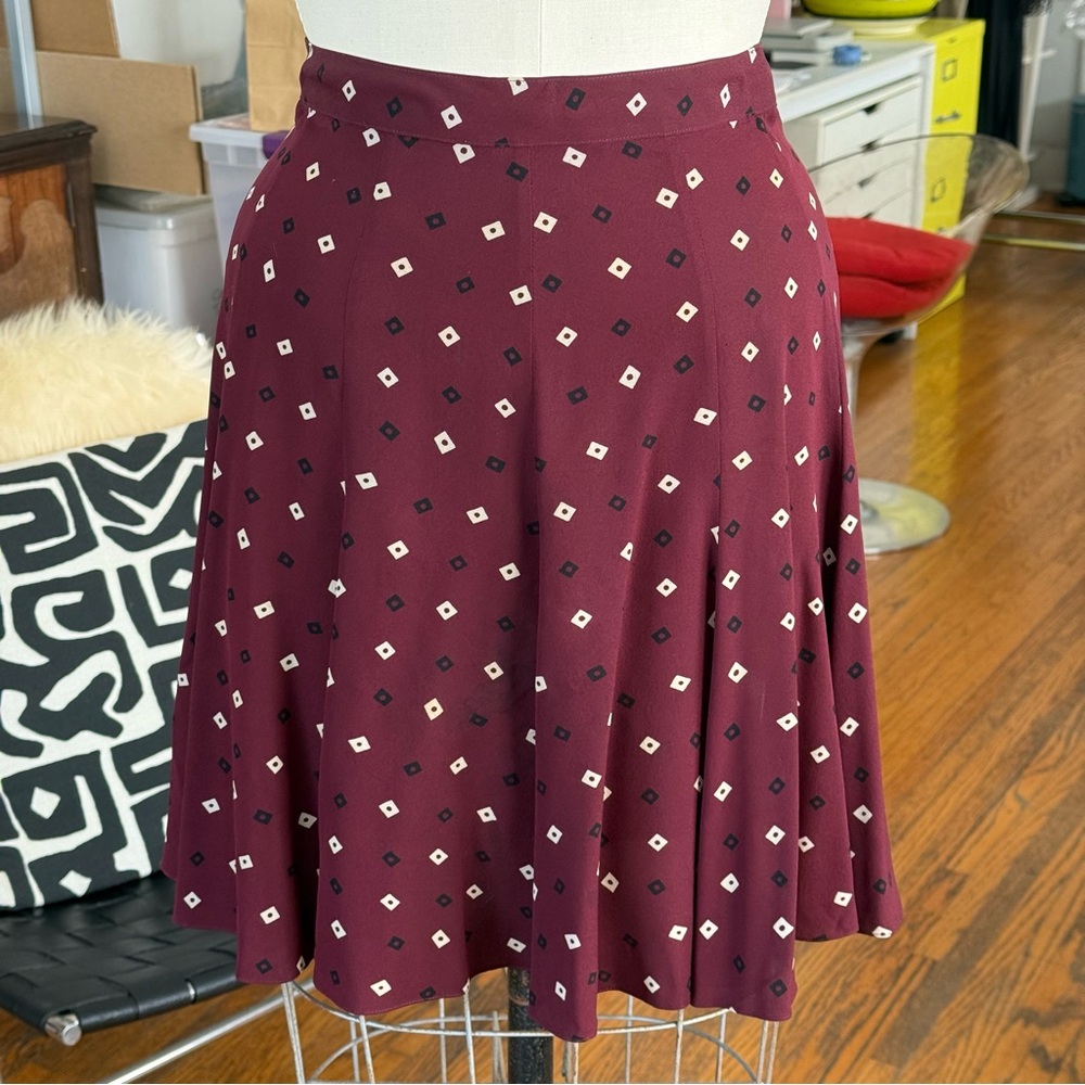 DKNY 90s Burgundy Printed Silk Fit&Flare Skirt